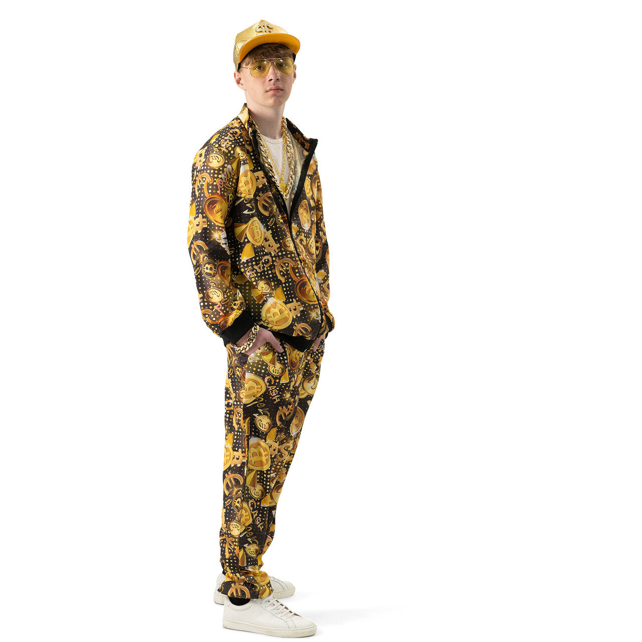 Op deze afbeelding zie je een Kostuums, van het merk Funny Fashion. Mister Bitcoin Trainingspak Man Kostuum