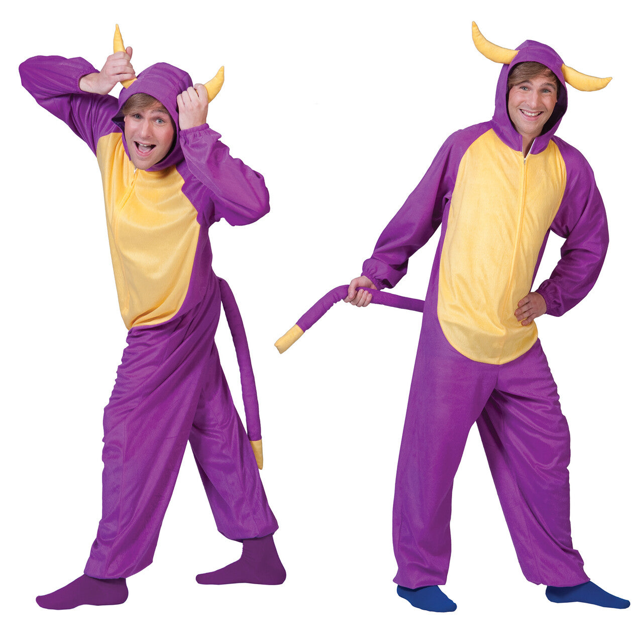 Op deze afbeelding zie je een Kostuums, van het merk Funny Fashion. Paarse Fantasiekoe Pak Man