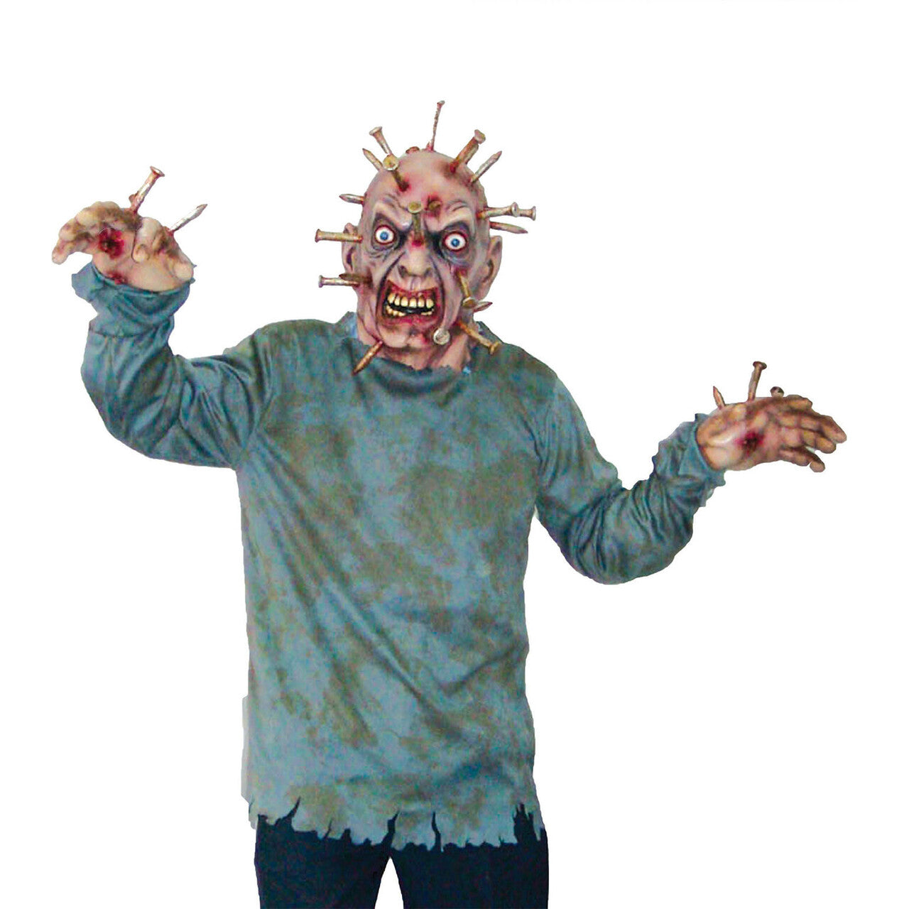 Op deze afbeelding zie je een Kostuums, van het merk Funny Fashion. Horror Masker Spijkers In Hoofd Man Kostuum