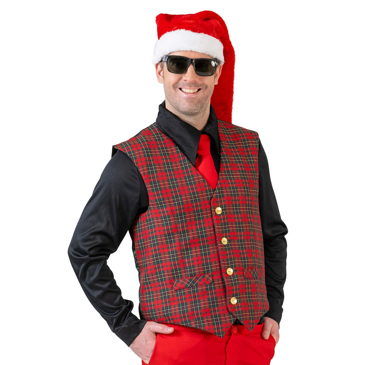 Op deze afbeelding zie je een Kostuums, van het merk Funny Fashion. Geruit Kerst Gilet Groen Rood Man