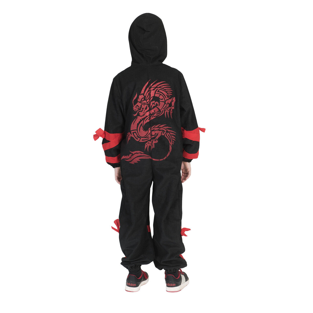 Op deze afbeelding zie je een Kostuums, van het merk Funny Fashion. Zwart-Rode Draak Ninja Jongen Kostuum