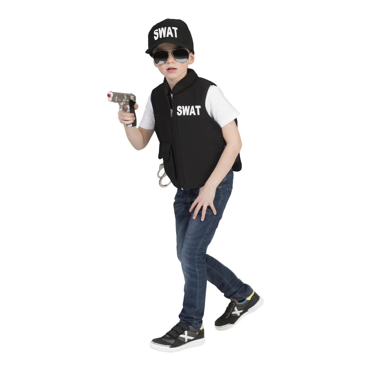 Op deze afbeelding zie je een Kostuums, van het merk Funny Fashion. Swat Vest Harold Jongen