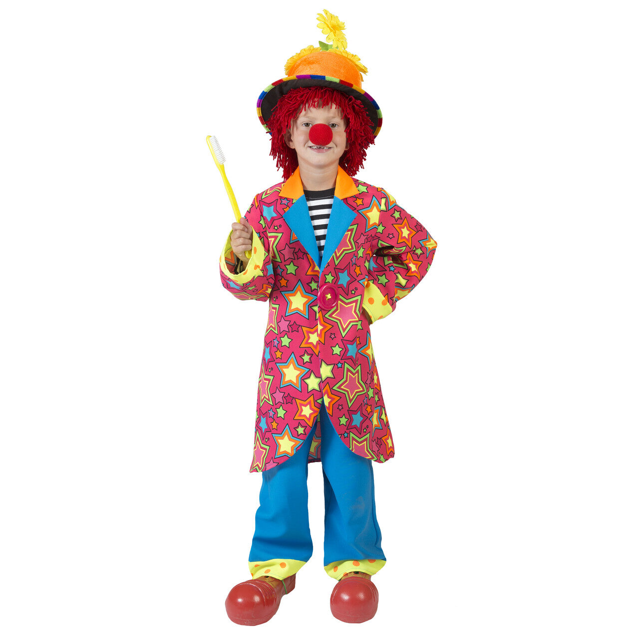 Op deze afbeelding zie je een Kostuums, van het merk Funny Fashion. Gekke Bonte Clown Kind Kostuum