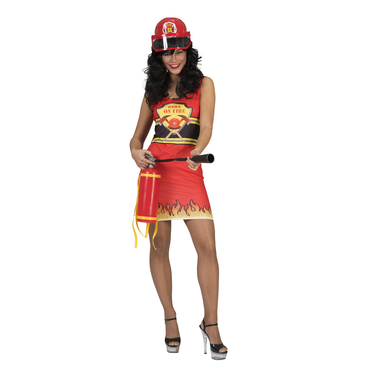 Op deze afbeelding zie je een Kostuums, van het merk Funny Fashion. Hete Brandweervrouw Nyc Kostuum