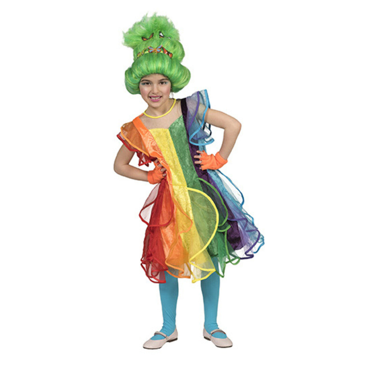 Op deze afbeelding zie je een Kostuums, van het merk Funny Fashion. Regenboog Prinses Rebecca Meisje Kostuum