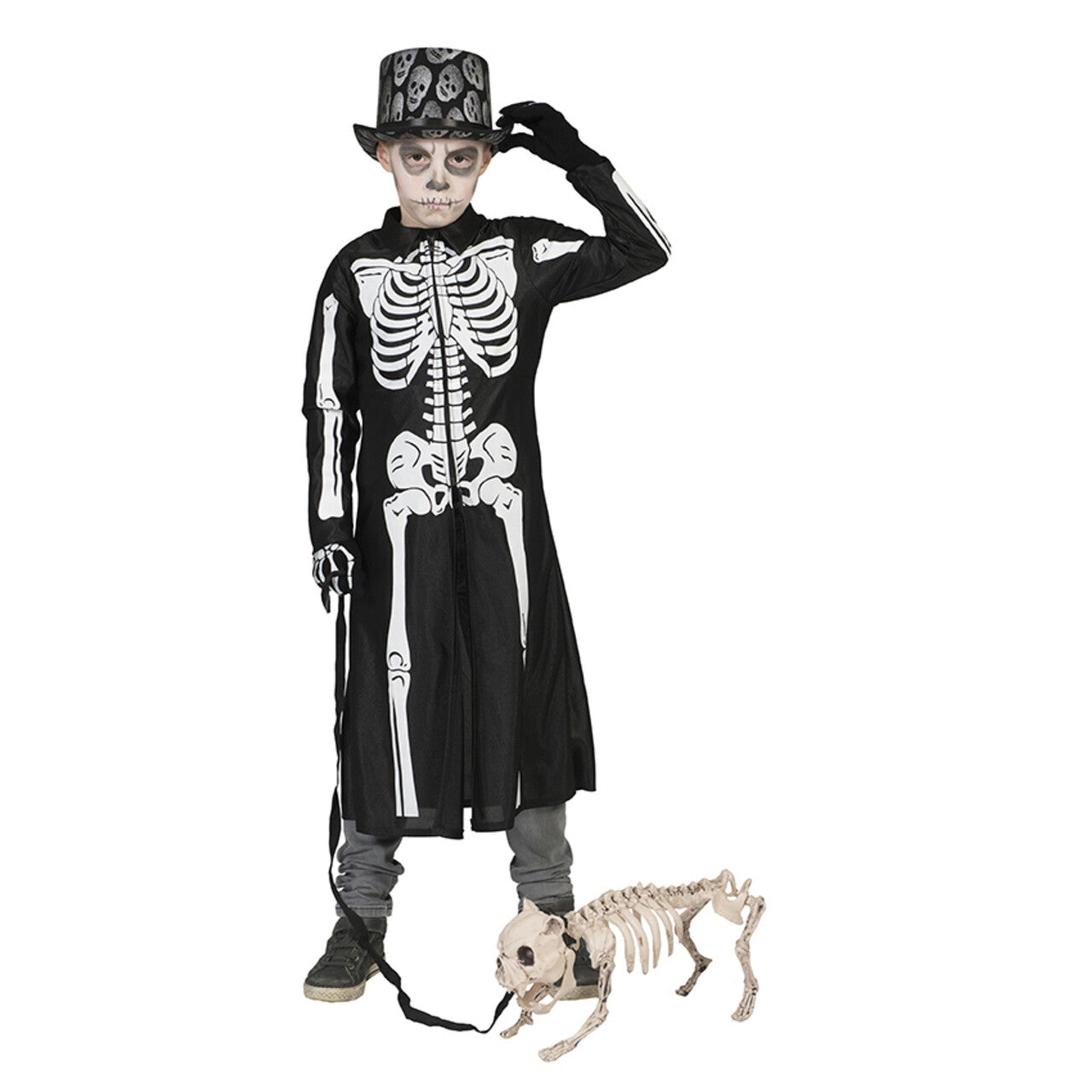 Op deze afbeelding zie je een Kostuums, van het merk Funny Fashion. Wandelend Geraamte Skelet Jas Jongen