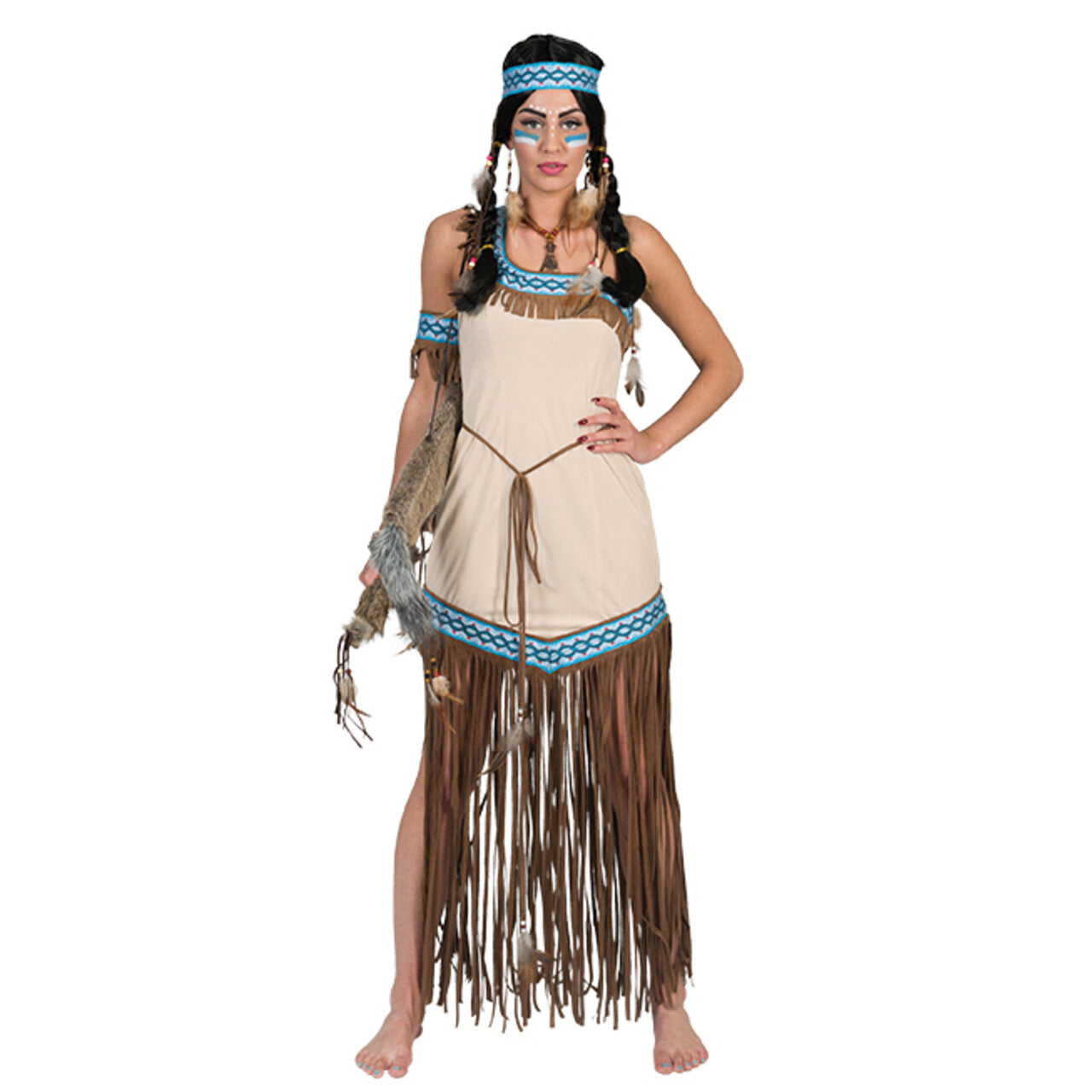 Op deze afbeelding zie je een Kostuums, van het merk Funny Fashion. Wapperende Wigwam Indiaan Vrouw Kostuum