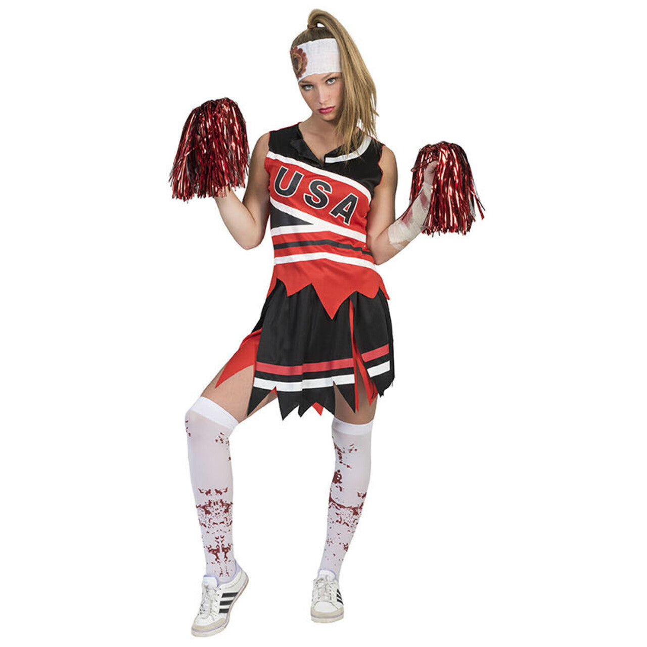 Op deze afbeelding zie je een Kostuums, van het merk Funny Fashion. Vreselijke Tackelende Zombie American Football Vrouw Kostuum