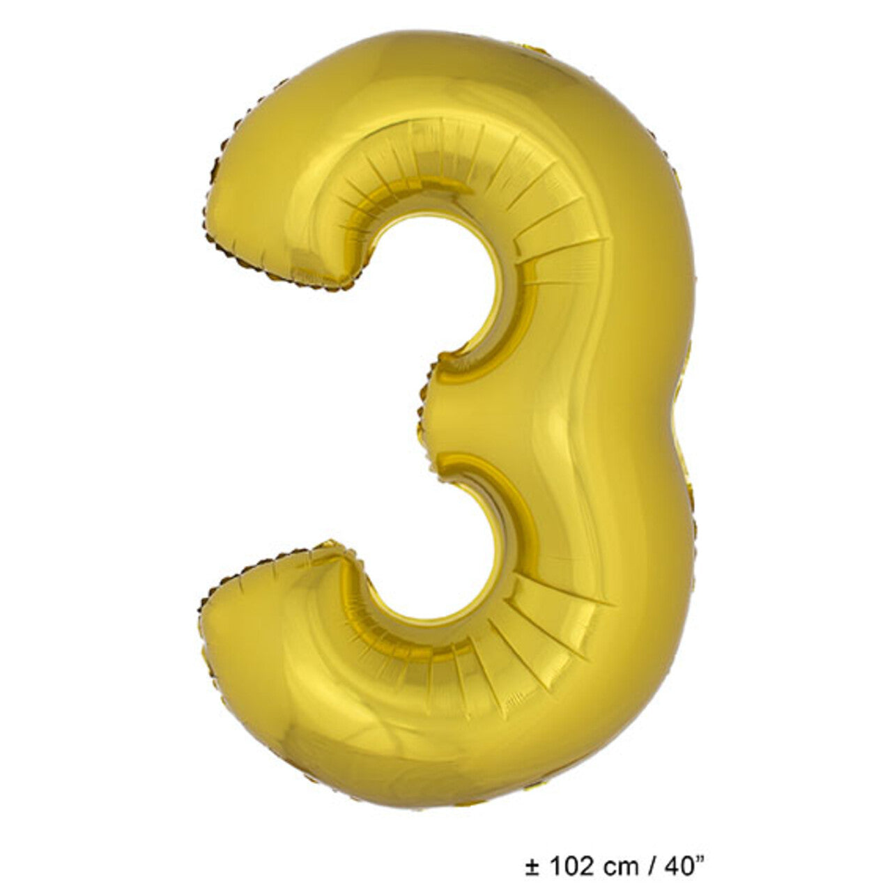 Op deze afbeelding zie je een Decoratie, van het merk Funny Fashion. Folie Cijfer Ballon Nummer 3 Goud XL 102cm (Leeg)