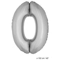Folie Cijfer Ballon Nummer 0 Zilver XL 102cm (Leeg)
