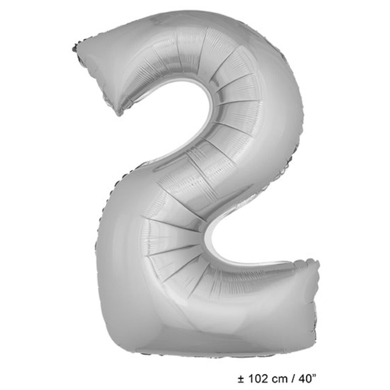 Op deze afbeelding zie je een Decoratie, van het merk Funny Fashion. Folie Cijfer Ballon Nummer 2 Zilver XL 102cm (Leeg)
