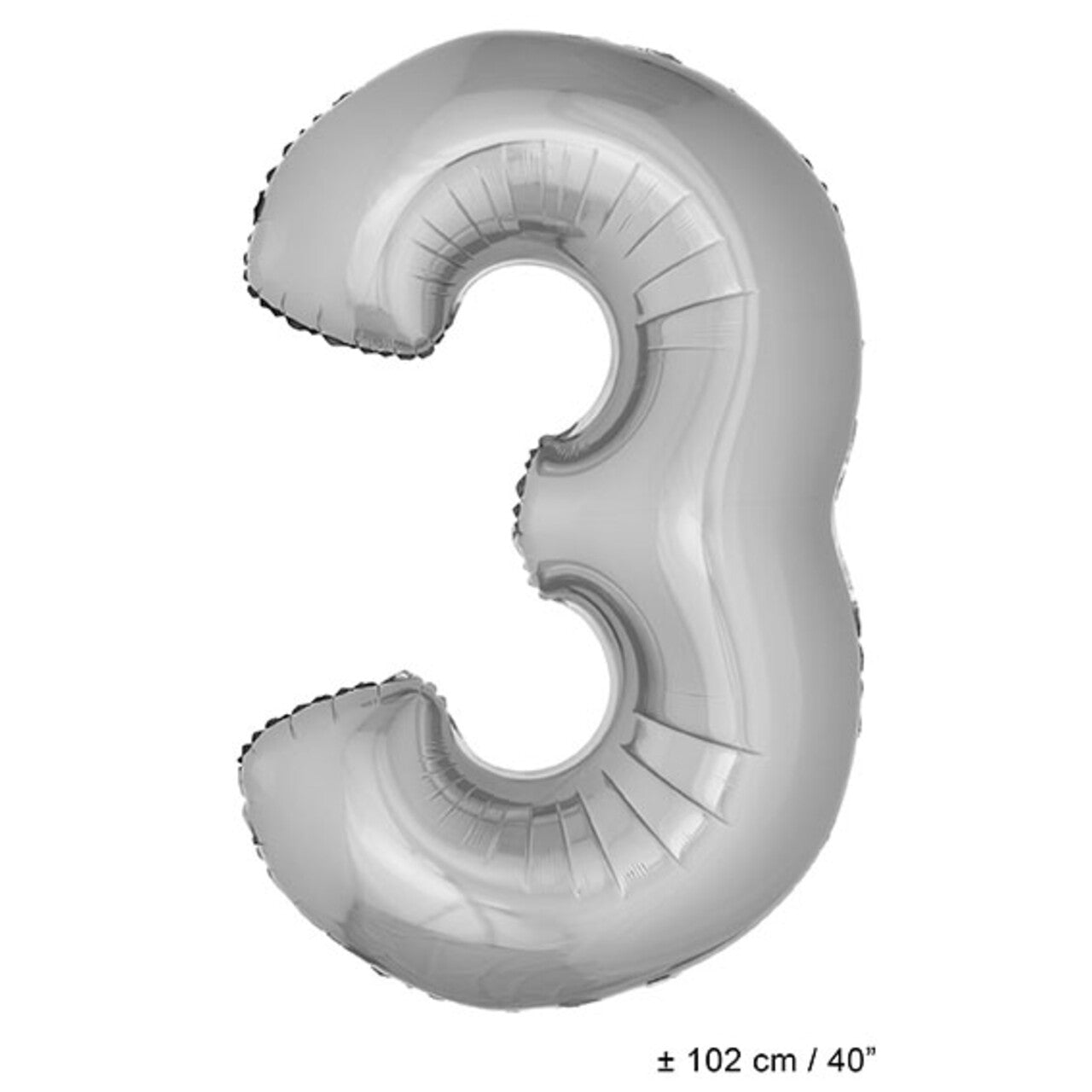 Op deze afbeelding zie je een Decoratie, van het merk Funny Fashion. Folie Cijfer Ballon Nummer 3 Zilver XL 102cm (Leeg)