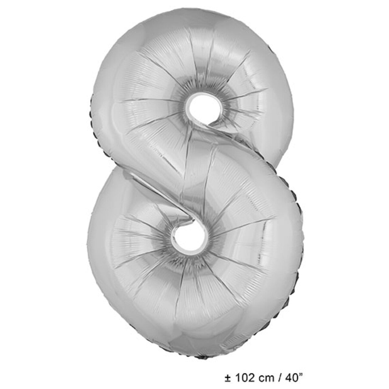 Op deze afbeelding zie je een Decoratie, van het merk Funny Fashion. Folie Cijfer Ballon Nummer 8 Zilver XL 102cm (Leeg)