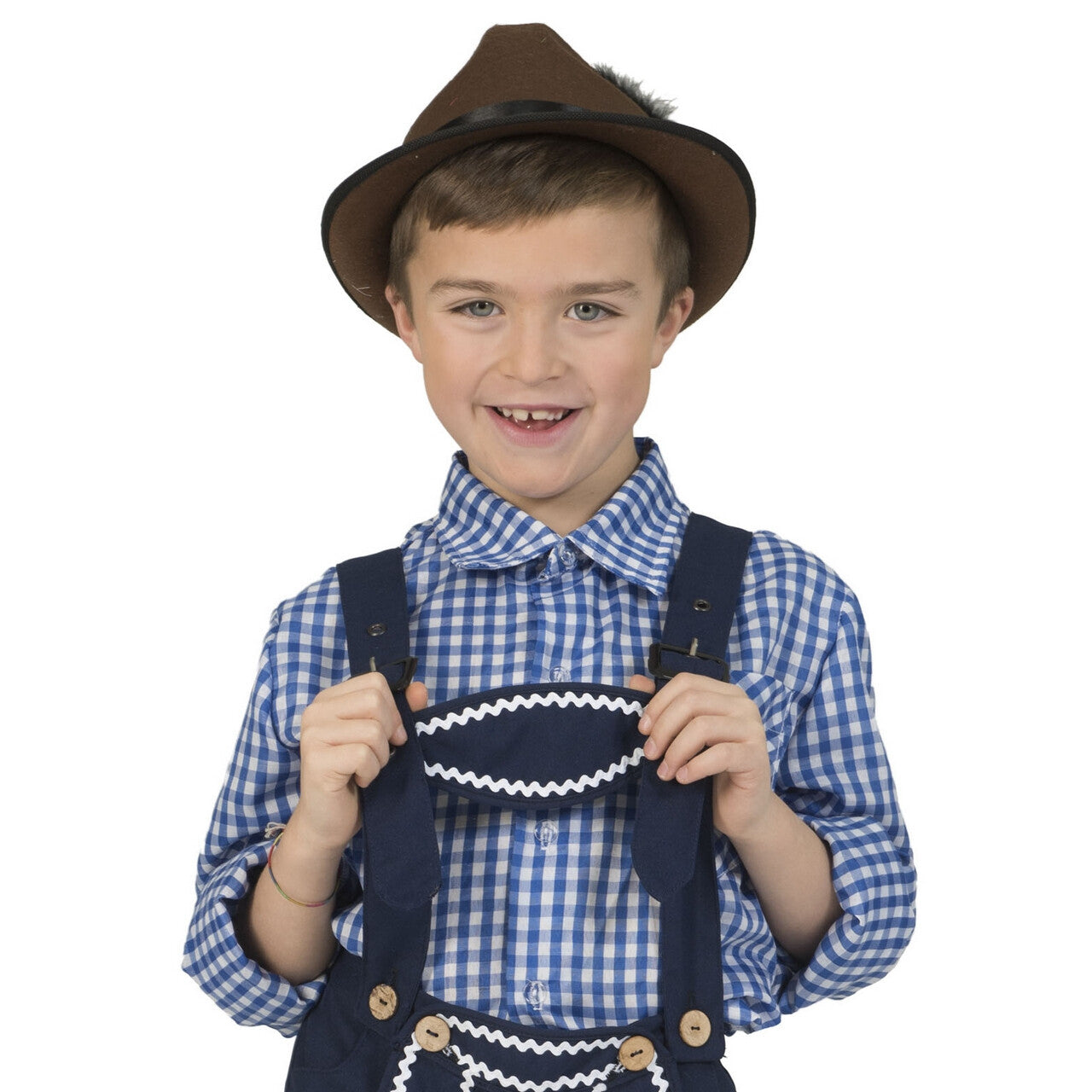Op deze afbeelding zie je een Kostuums, van het merk Funny Fashion. Gunther Tirol Ruitjesblouse Kind
