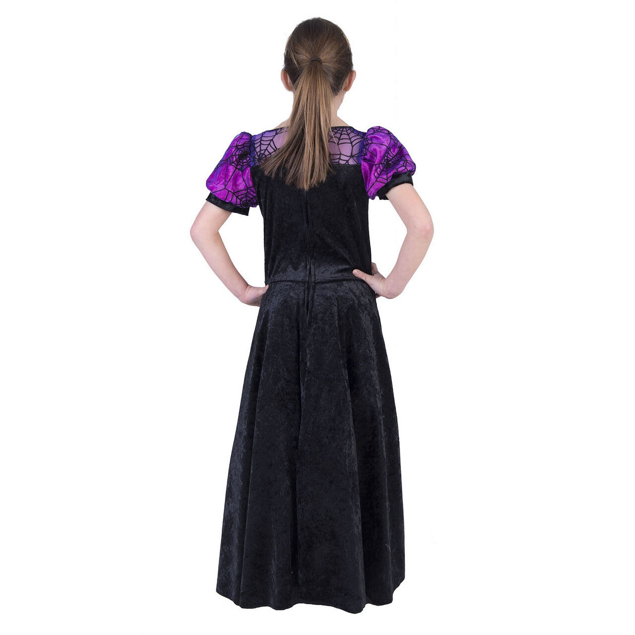 Op deze afbeelding zie je een Kostuums, van het merk Funny Fashion. Pimpel Paarse Spinnen Heks Meisje Kostuum