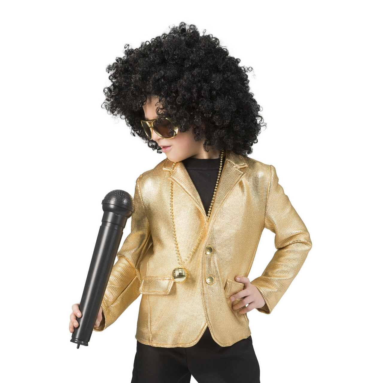 Op deze afbeelding zie je een Kostuums, van het merk Funny Fashion. Disco Fever Popster Jas Goud Kind