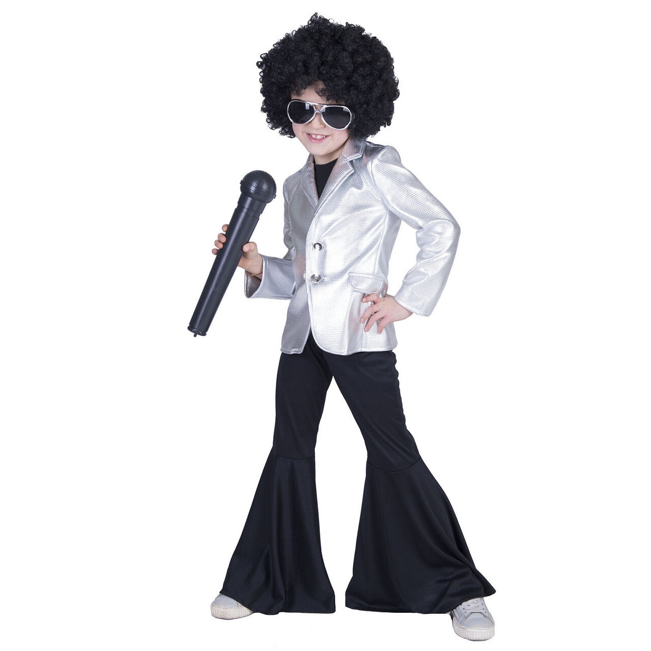 Op deze afbeelding zie je een Kostuums, van het merk Funny Fashion. Disco Fever Popster Jas Zilver Kind