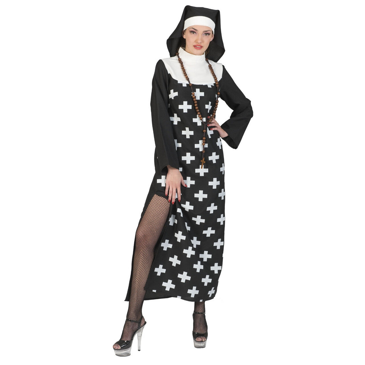 Op deze afbeelding zie je een Kostuums, van het merk Funny Fashion. Habijt Vol Kruizen Zuster Cruz Vrouw Kostuum