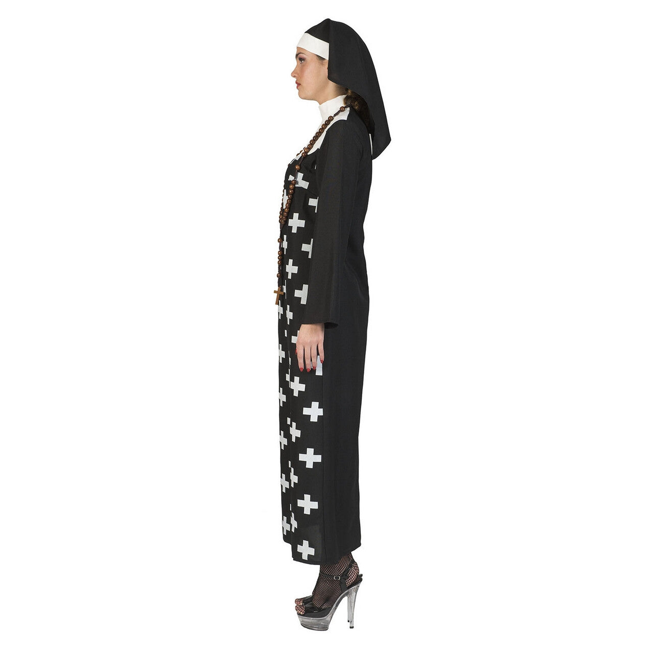 Op deze afbeelding zie je een Kostuums, van het merk Funny Fashion. Habijt Vol Kruizen Zuster Cruz Vrouw Kostuum