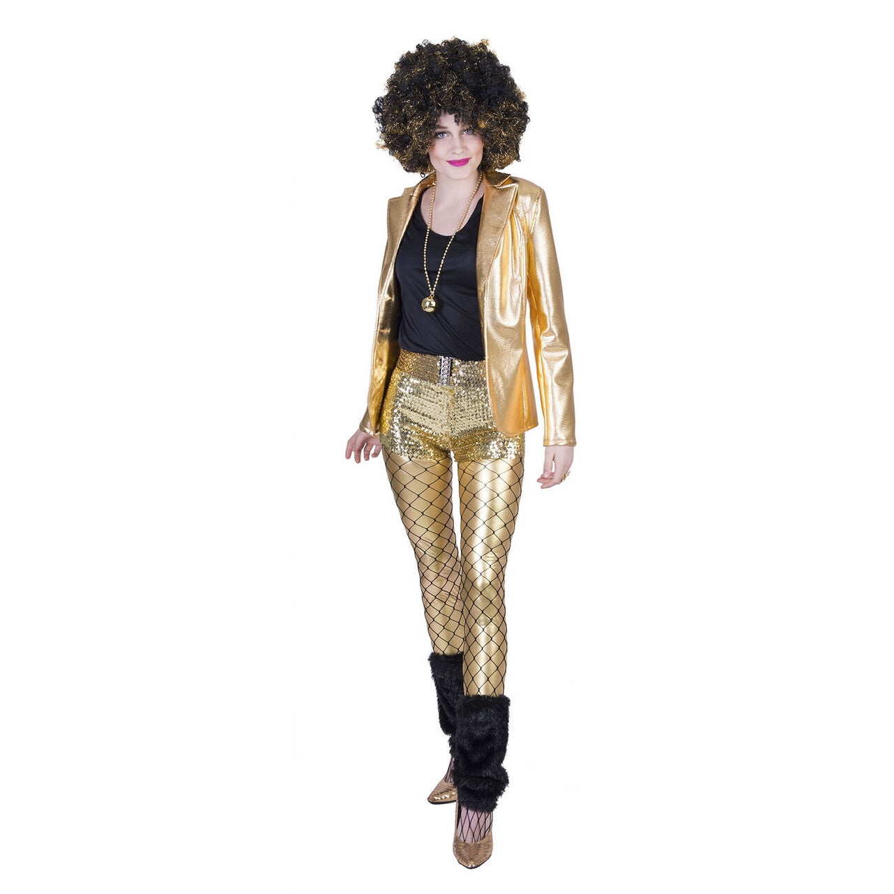 Op deze afbeelding zie je een Kostuums, van het merk Funny Fashion. Disco Fever Jack Glinsterend Goud Vrouw