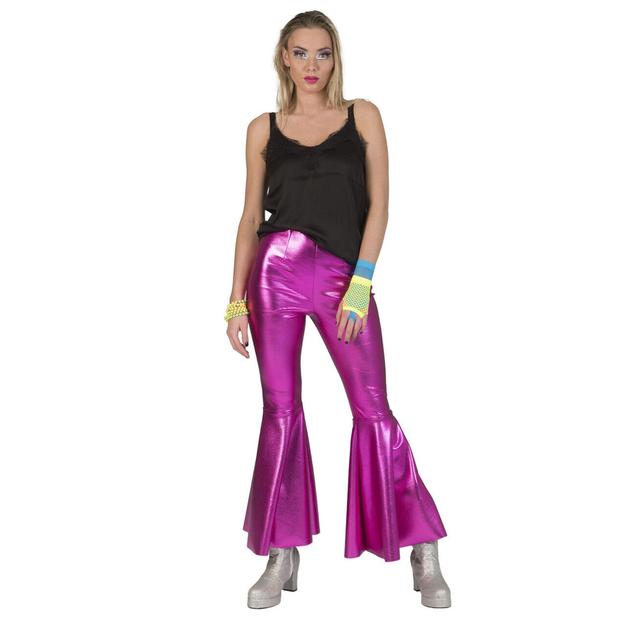 Op deze afbeelding zie je een Kostuums, van het merk Funny Fashion. Disco Fever Broek Glimmend Roze Vrouw