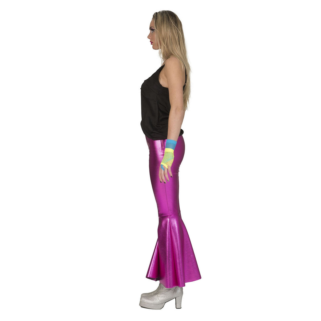 Op deze afbeelding zie je een Kostuums, van het merk Funny Fashion. Disco Fever Broek Glimmend Roze Vrouw