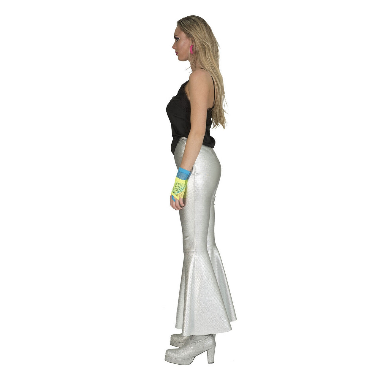 Op deze afbeelding zie je een Kostuums, van het merk Funny Fashion. Disco Fever Broek Glinsterend Zilver Vrouw