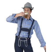 Op deze afbeelding zie je een Kostuums, van het merk Funny Fashion. Blauw Geruite Gunther Tirol Blouse Man