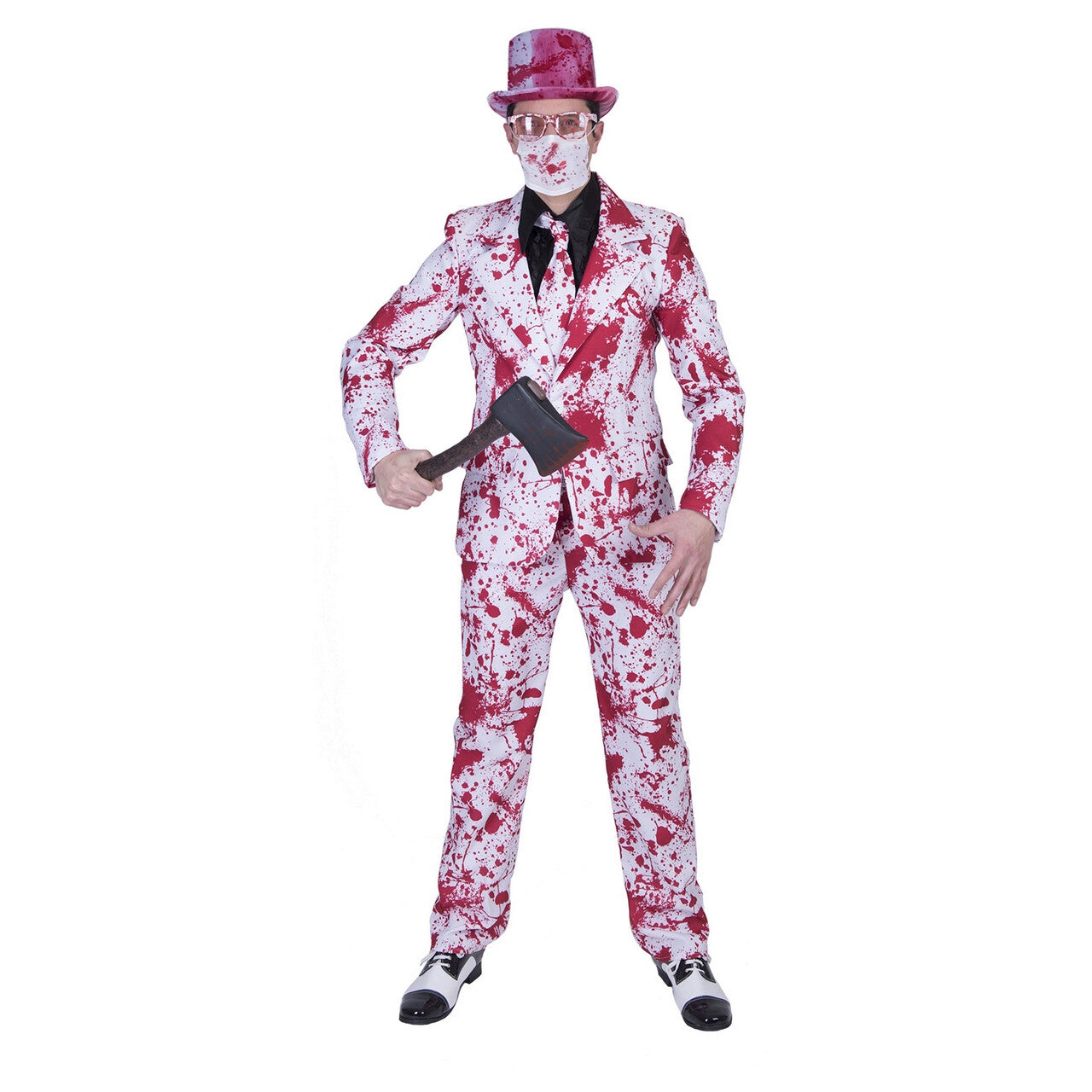 Op deze afbeelding zie je een Kostuums, van het merk Funny Fashion. Bloederige Massamoordenaar Halloween Man Kostuum