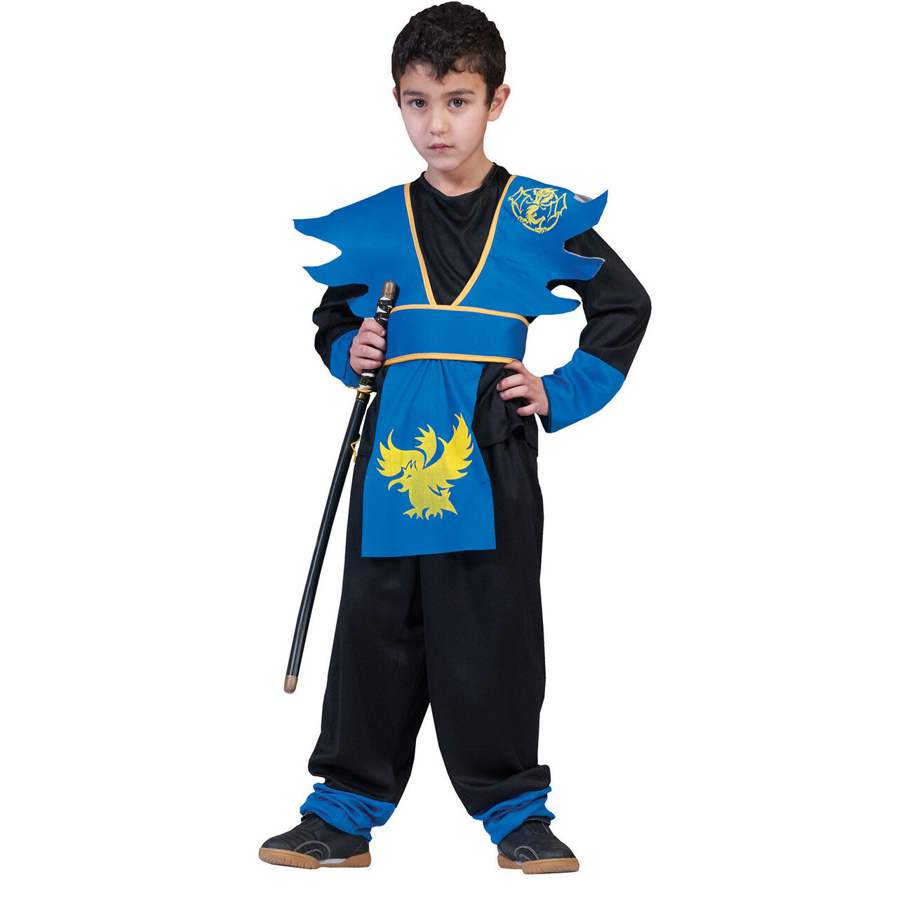 Op deze afbeelding zie je een Kostuums, van het merk Funny Fashion. Dodelijk Dolle Japanse Ninja Blauw Jongen Kostuum