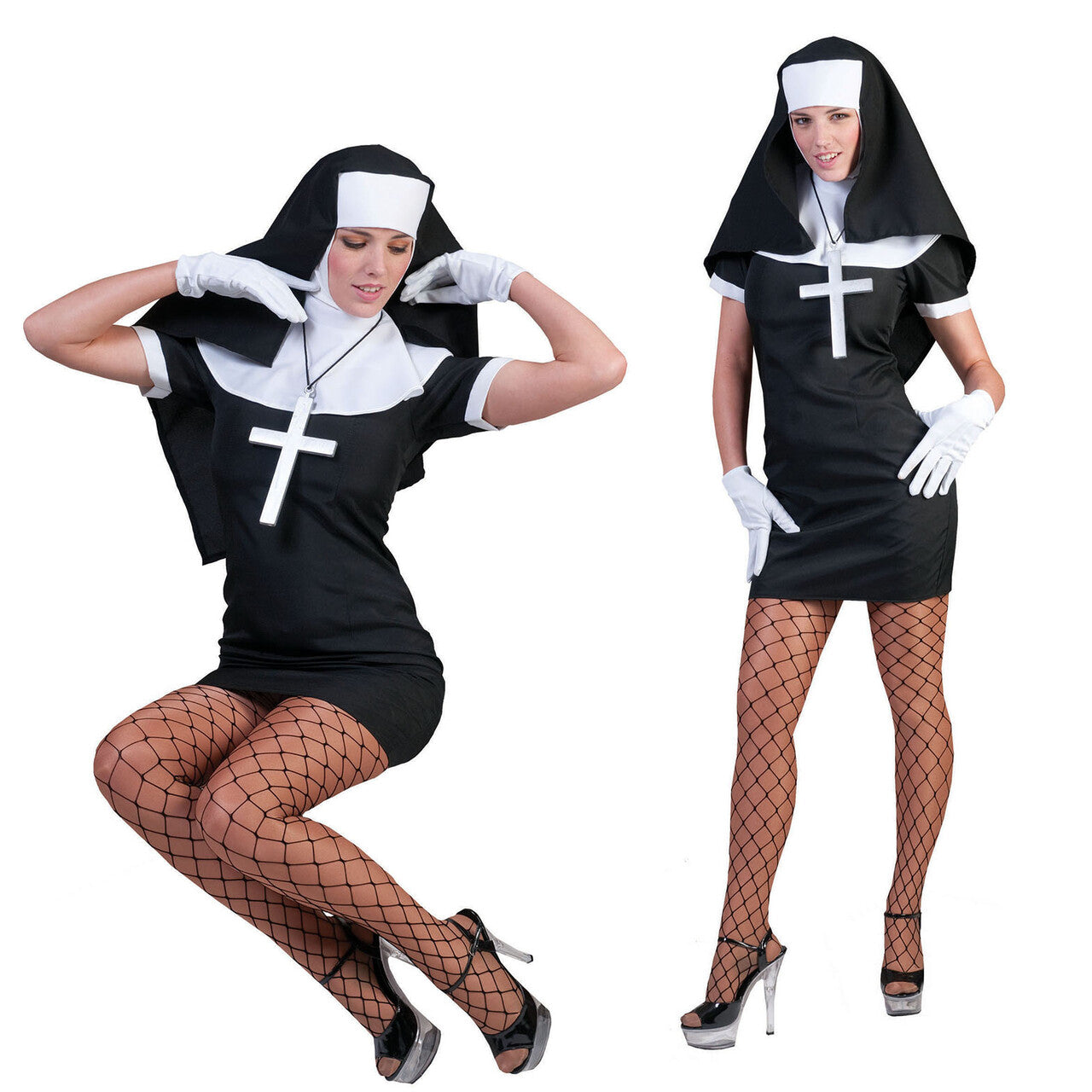 Op deze afbeelding zie je een Kostuums, van het merk Funny Fashion. Stoute Begijn Non Vrouw Kostuum