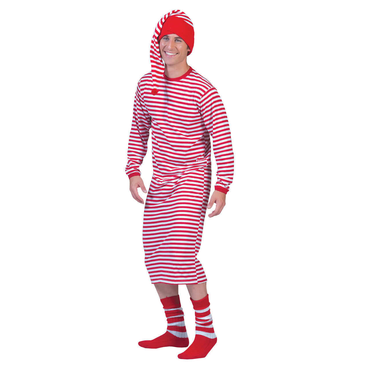 Op deze afbeelding zie je een Kostuums, van het merk Funny Fashion. Lang Lang Streepjes Shirt Dorus Clown Kostuum