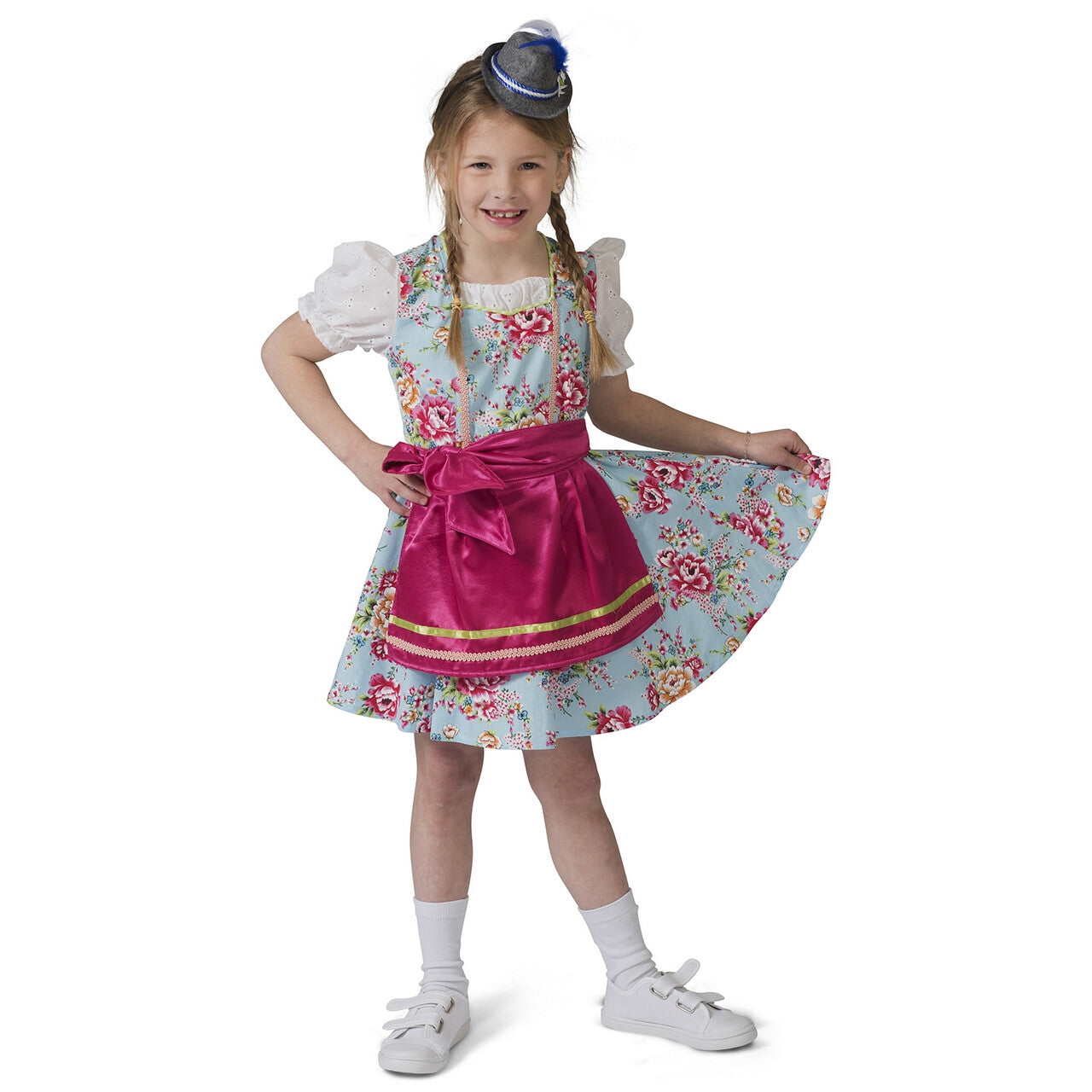Op deze afbeelding zie je een Kostuums, van het merk Funny Fashion. Blauw Roze Tiroler Dirndl Rosalinde Meisje Kostuum