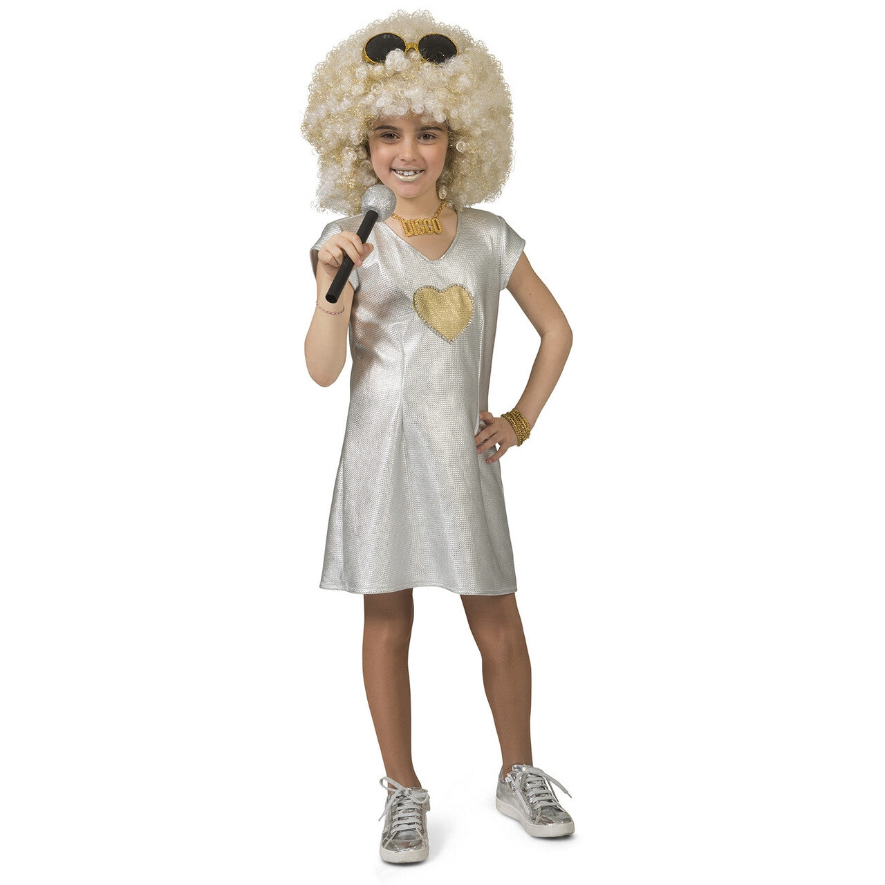 Op deze afbeelding zie je een Kostuums, van het merk Funny Fashion. Love Is Silver Jaren 70 Disco Meisje Kostuum