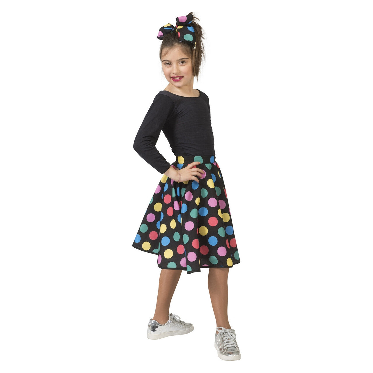 Op deze afbeelding zie je een Kostuums, van het merk Funny Fashion. Hotty Dotty Talloze Gekleurde Stippen Rock And Roll Clown Meisje