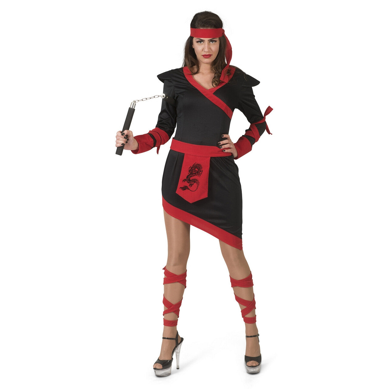 Op deze afbeelding zie je een Kostuums, van het merk Funny Fashion. Rood Zwarte Ninja Strijder Vol Doodsverachting Vrouw Kostuum
