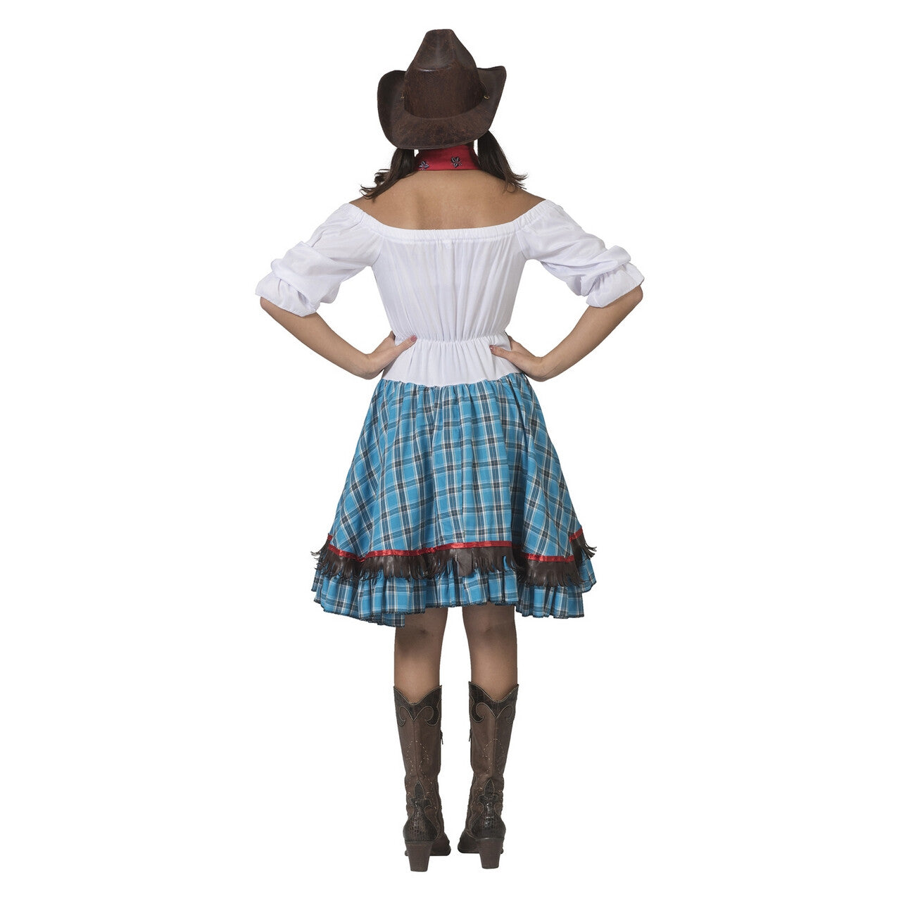 Op deze afbeelding zie je een Kostuums, van het merk Funny Fashion. Sexy Sue Short Saloon Cowgirl Vrouw Kostuum