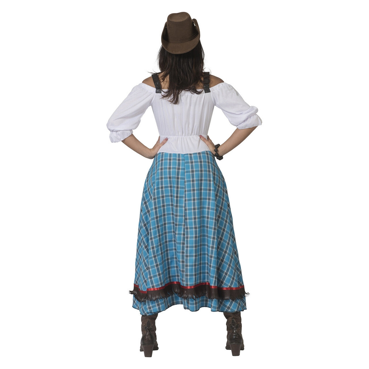 Op deze afbeelding zie je een Kostuums, van het merk Funny Fashion. Sexy Sue Split Saloon Cowgirl Vrouw Kostuum