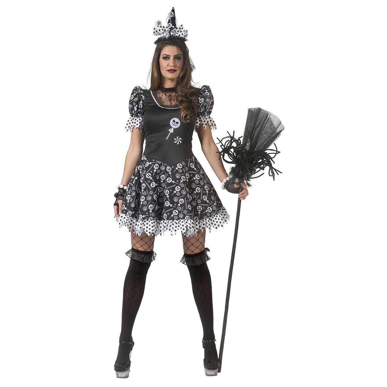 Op deze afbeelding zie je een Kostuums, van het merk Funny Fashion. Verleidelijke Snoep Heks Enge Lollies Vrouw Kostuum