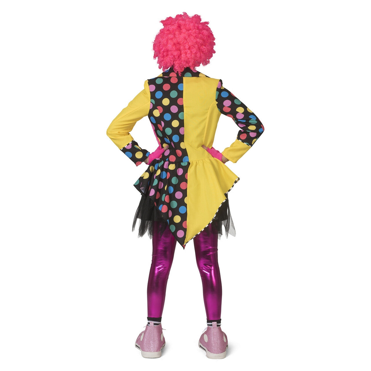 Op deze afbeelding zie je een Kostuums, van het merk Funny Fashion. Enorme Knopen Jas Clown Augustina Vrouw