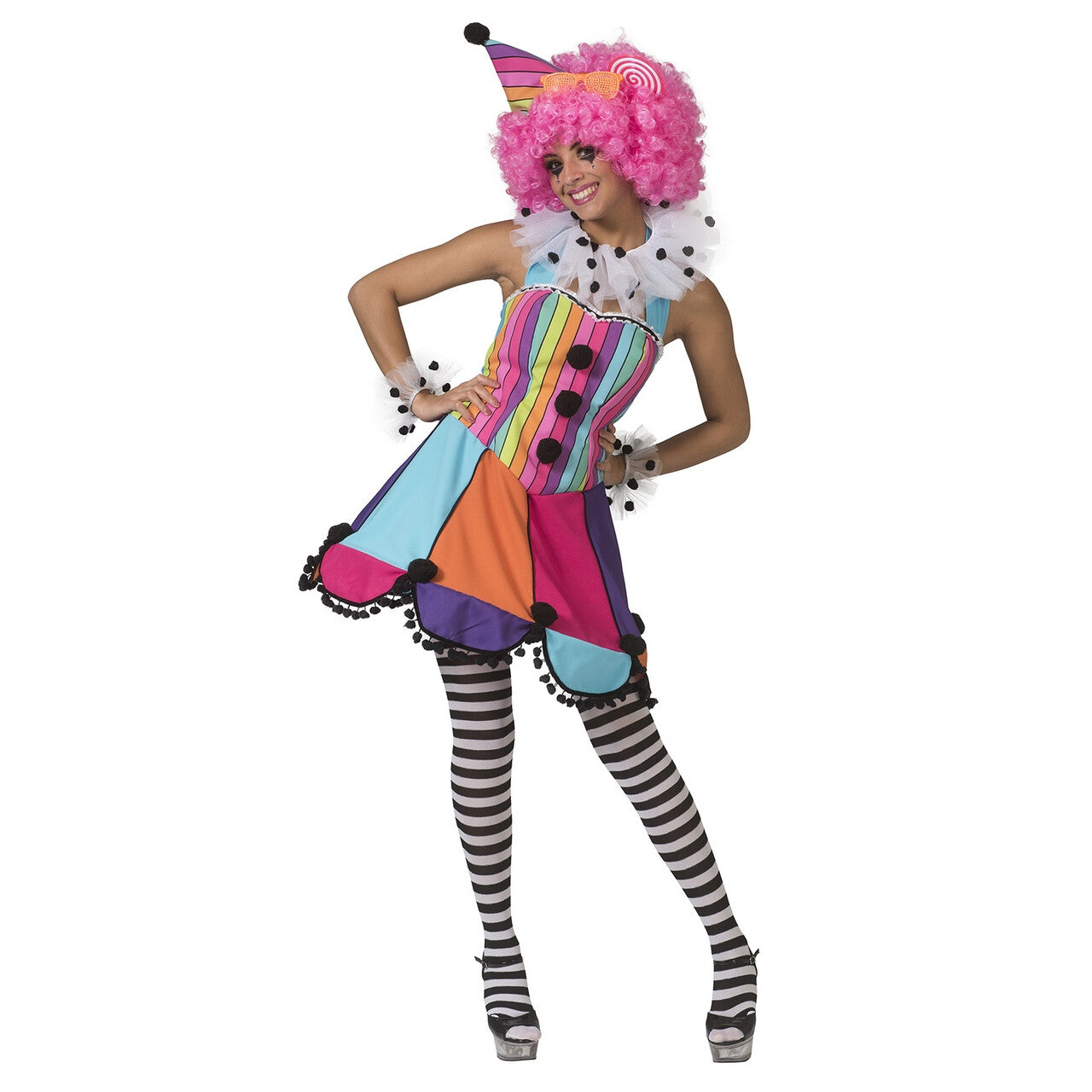 Op deze afbeelding zie je een Kostuums, van het merk Funny Fashion. Lollige Clown Circus Regenboog Vrouw Kostuum