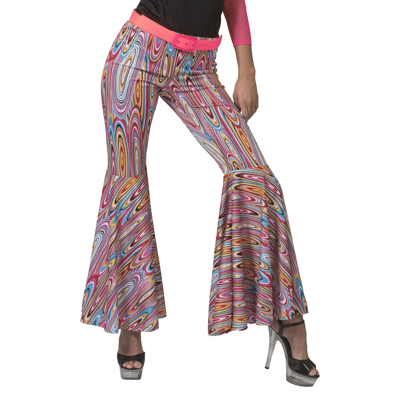 Op deze afbeelding zie je een Kostuums, van het merk Funny Fashion. Heftige Trip Stippen Hippie Broek Wijde Pijpen Vrouw