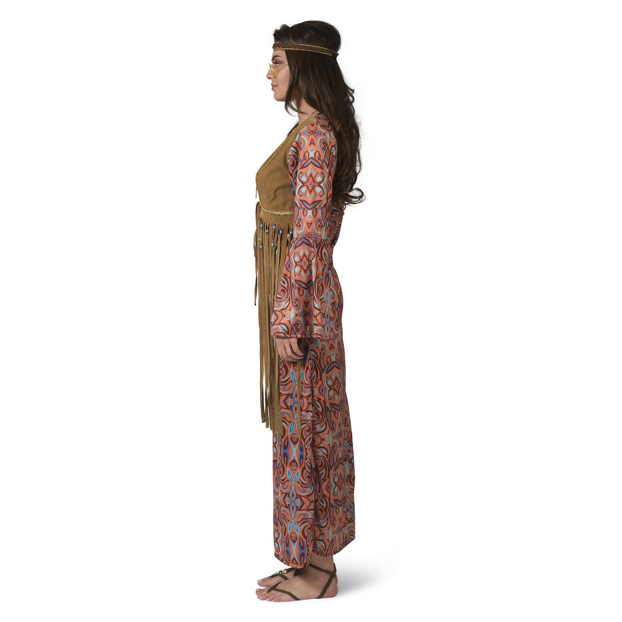 Op deze afbeelding zie je een Kostuums, van het merk Funny Fashion. Lange Hippie Happening Jaren 60 Vrouw Kostuum