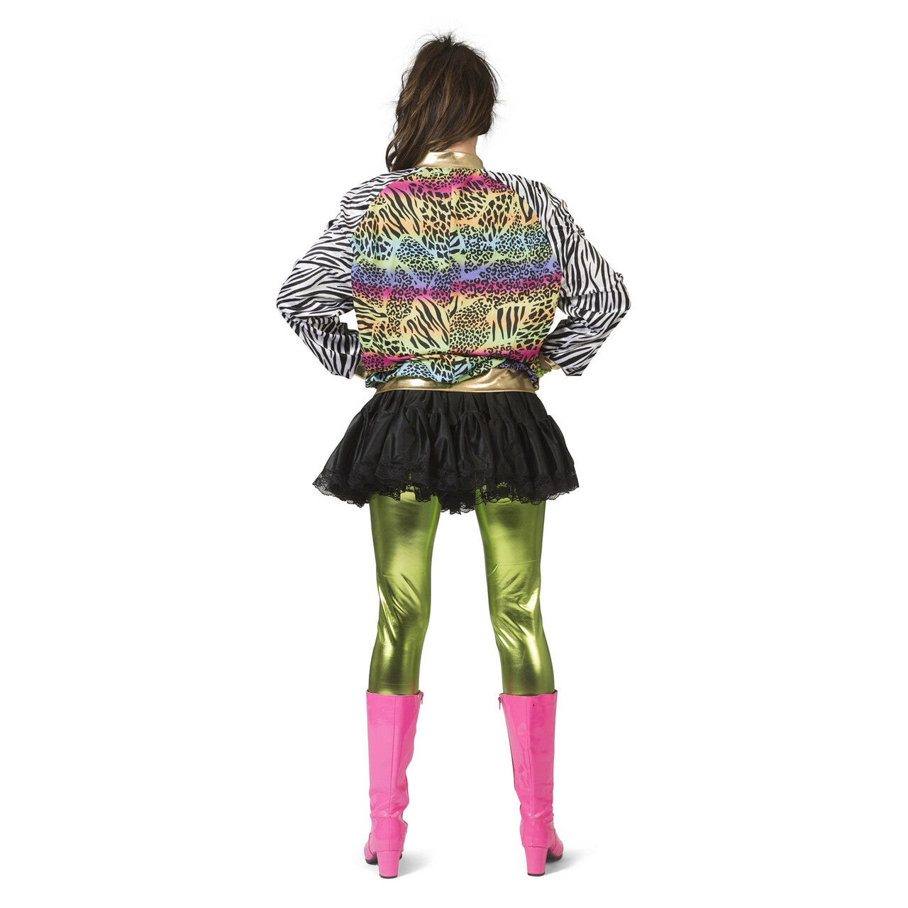 Op deze afbeelding zie je een Kostuums, van het merk Funny Fashion. Foute Luipaardprint Urban Jungle Jas Kleurrijke Dieren Print Vrouw