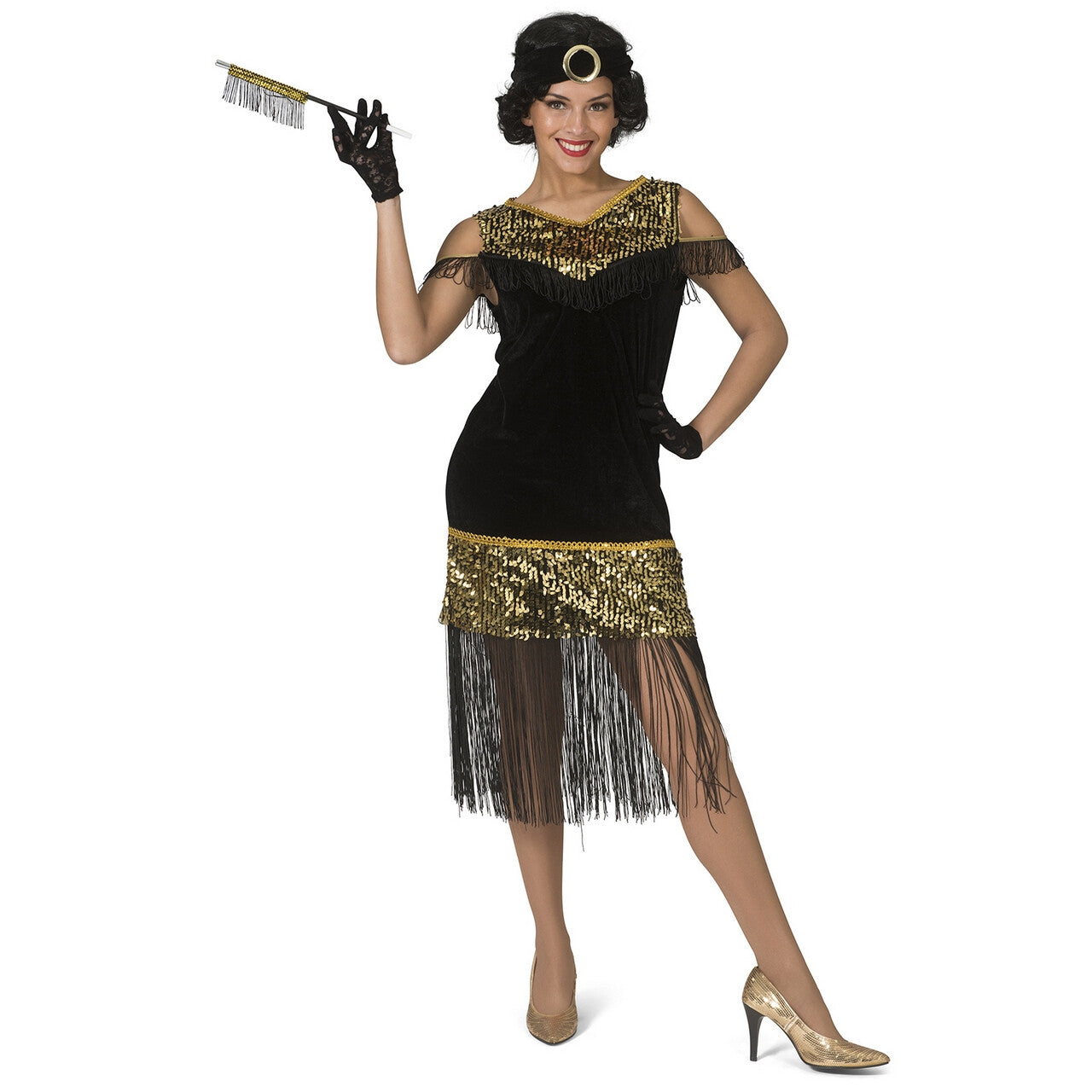 Op deze afbeelding zie je een Kostuums, van het merk Funny Fashion. Gouden Lovertjes Charleston Jaren 20 Vrouw Kostuum