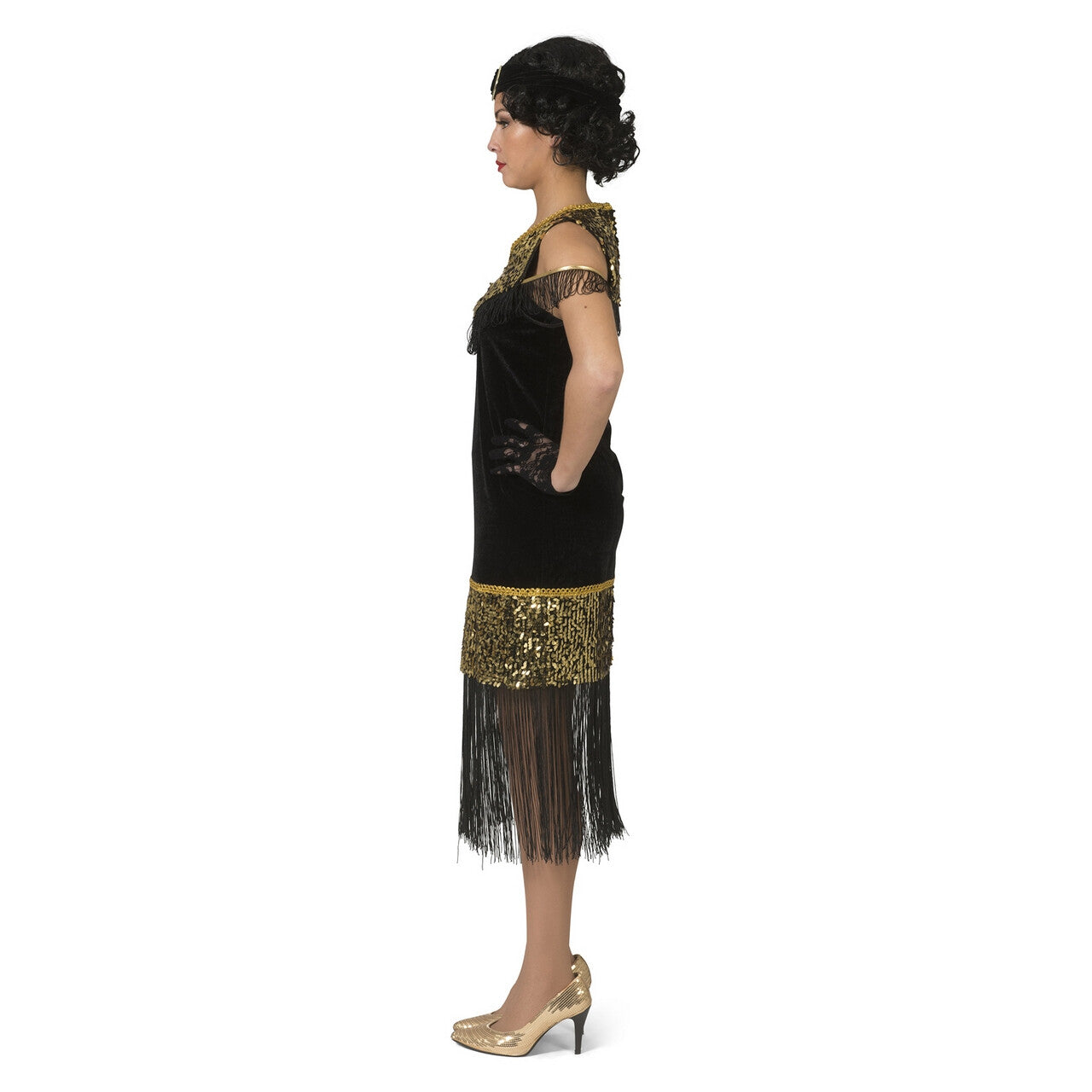 Op deze afbeelding zie je een Kostuums, van het merk Funny Fashion. Gouden Lovertjes Charleston Jaren 20 Vrouw Kostuum