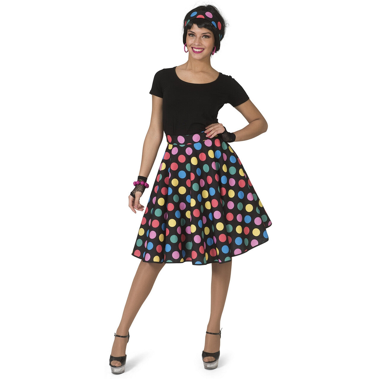 Op deze afbeelding zie je een Kostuums, van het merk Funny Fashion. Hotty Dotty Gekleurde Stippen Jaren 50 Rock And Roll Rok Vrouw Kostuum
