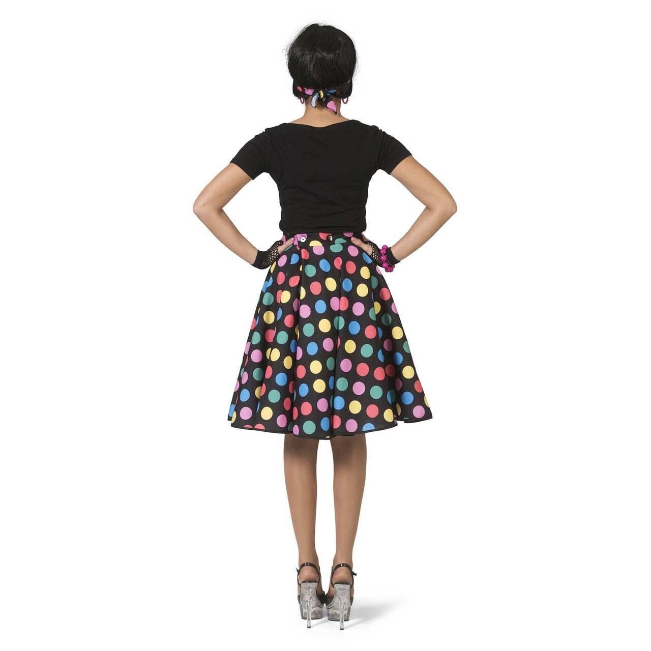 Op deze afbeelding zie je een Kostuums, van het merk Funny Fashion. Hotty Dotty Gekleurde Stippen Jaren 50 Rock And Roll Rok Vrouw Kostuum