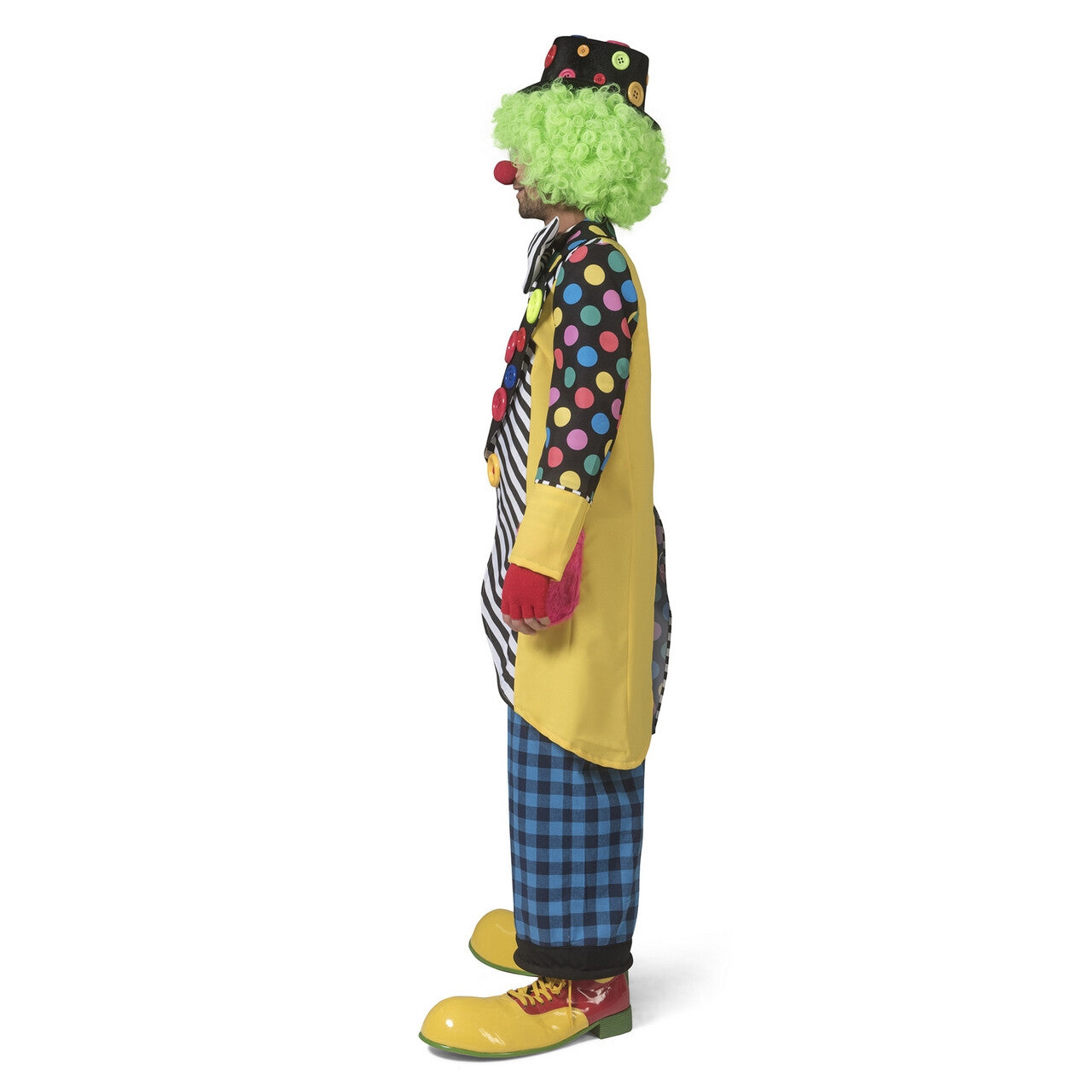 Op deze afbeelding zie je een Kostuums, van het merk Funny Fashion. Enorme Knopen Jas Clown August Man Kostuum