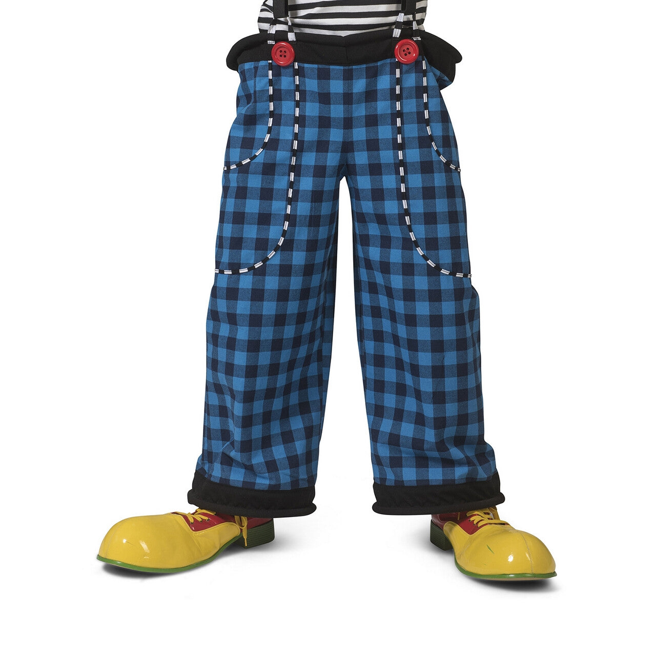 Op deze afbeelding zie je een Kostuums, van het merk Funny Fashion. Grote Gestikte Zakken Broek Clown August Blauw Zwarte Ruitjes Man